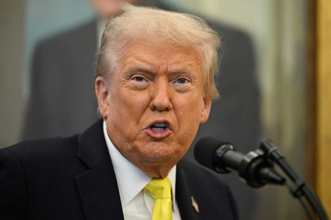 President Donald Trump speaks during an event in the Oval Office at the White House, on Wednesday in Washington.