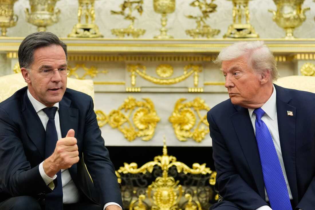 President Donald Trump meets with NATO Secretary General Mark Rutte in the Oval Office of the White House on Oct. 22, 2025, in Washington. (AP Photo/Alex Brandon)