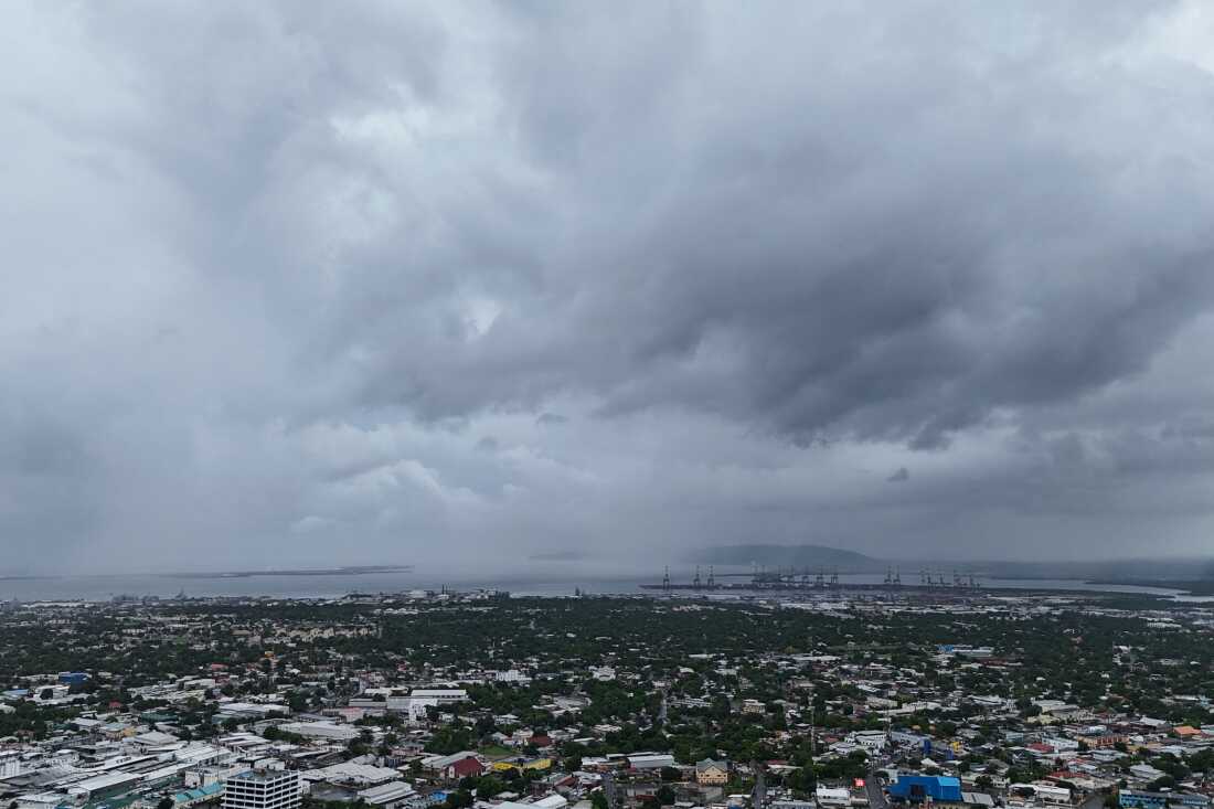 Clouds cover Kingston, Jamaica, ahead of the forecast arrival of Hurricane Melissa on Sunday, Oct. 26, 2025.