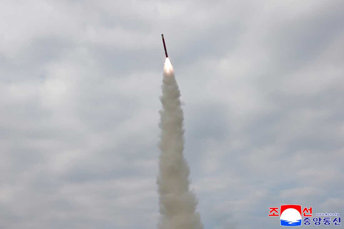 This photo provided by North Korean government shows what it says a test of a sea-to-surface cruise missile at an undisclosed place in North Korea, Tuesday, Oct. 28, 2025. Independent journalists were not given access to cover the event depicted in this image distributed by the North Korean government.