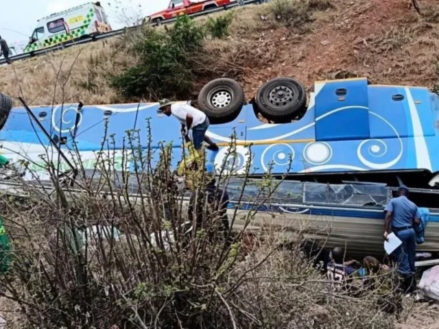 the bus tumbled into a ravine near the town of makhado in limpopo province handout south african department of transport and community safety