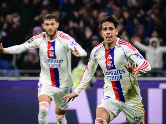 olympique lyonnais forward afonso moreira celebrates after scoring his team s second goal during the french l1 match against rc strasbourg alsace at the parc olympique lyonnais stadium in decines charpieu central eastern france on october 26 2025 photo afp