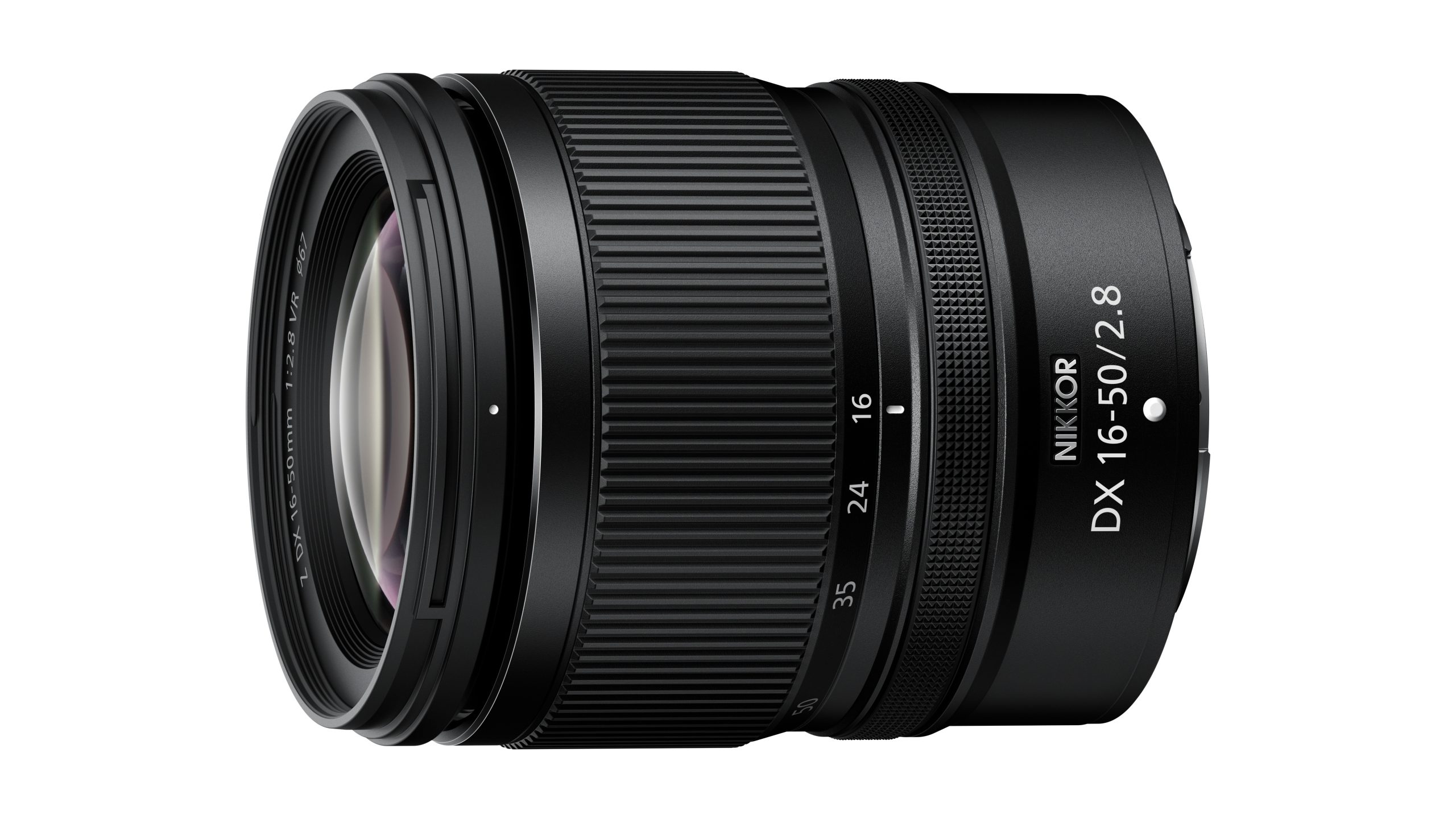 A Nikon NIKKOR Z DX 16-50mm f/2.8 VR lens against a white background