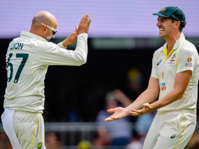 australian skipper pat cummins r expects spinner nathan lyon l to play all five tests against england photo afp