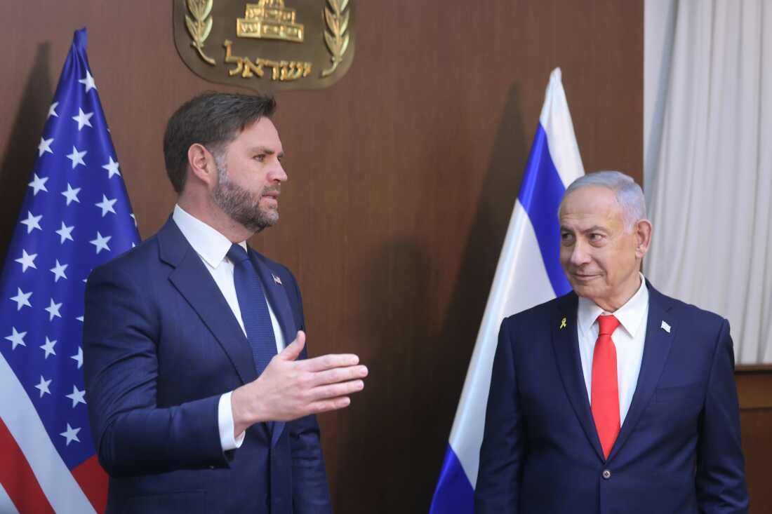 Vice President Vance meets Israeli Prime Minister Benjamin Netanyahu in Jerusalem on Wednesday. Vance is among several high-profile U.S. officials in Israel to bolster the Israel-Hamas ceasefire.
