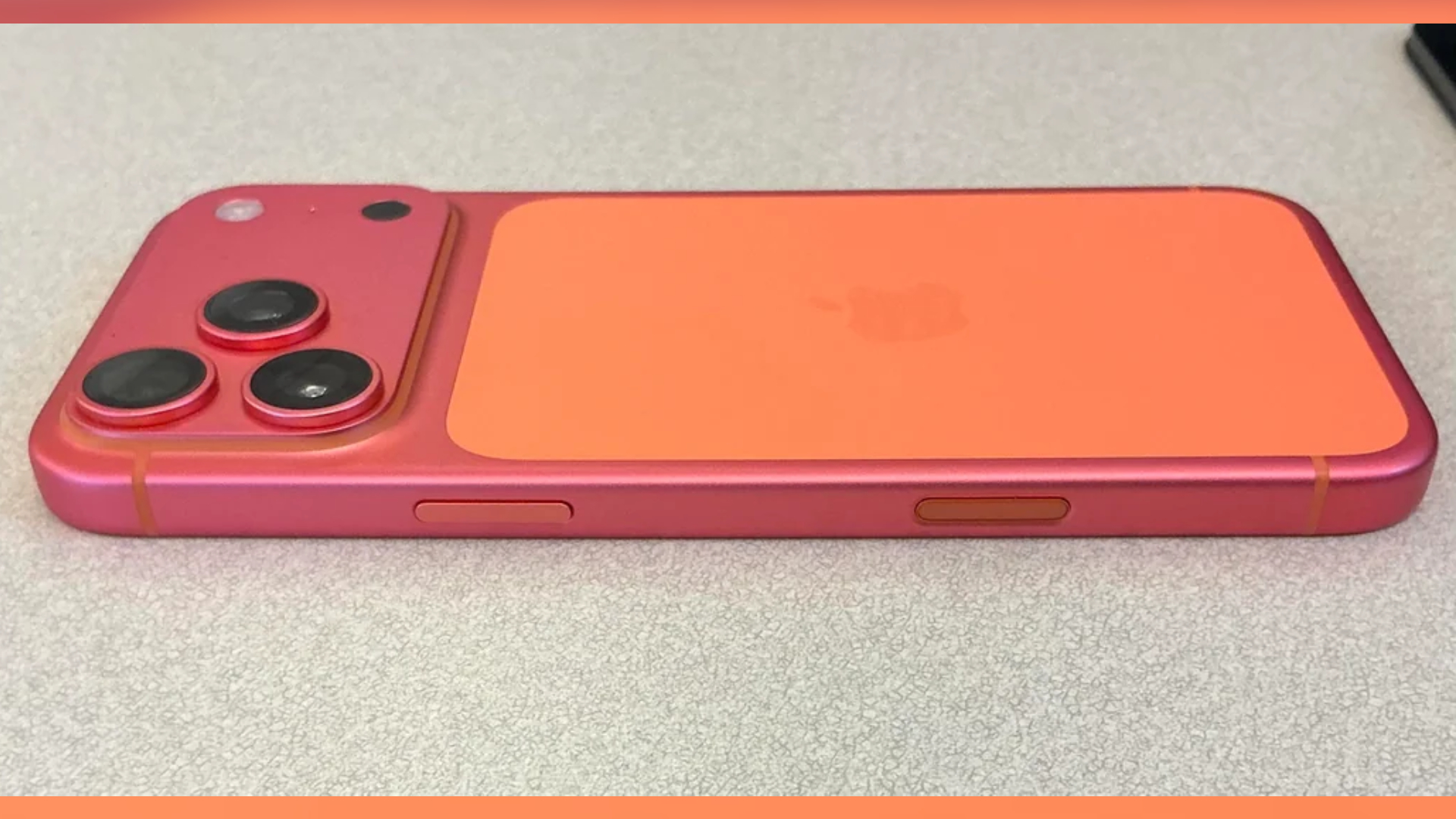 The iPhone 17 Pro Max, discoloured, on a table